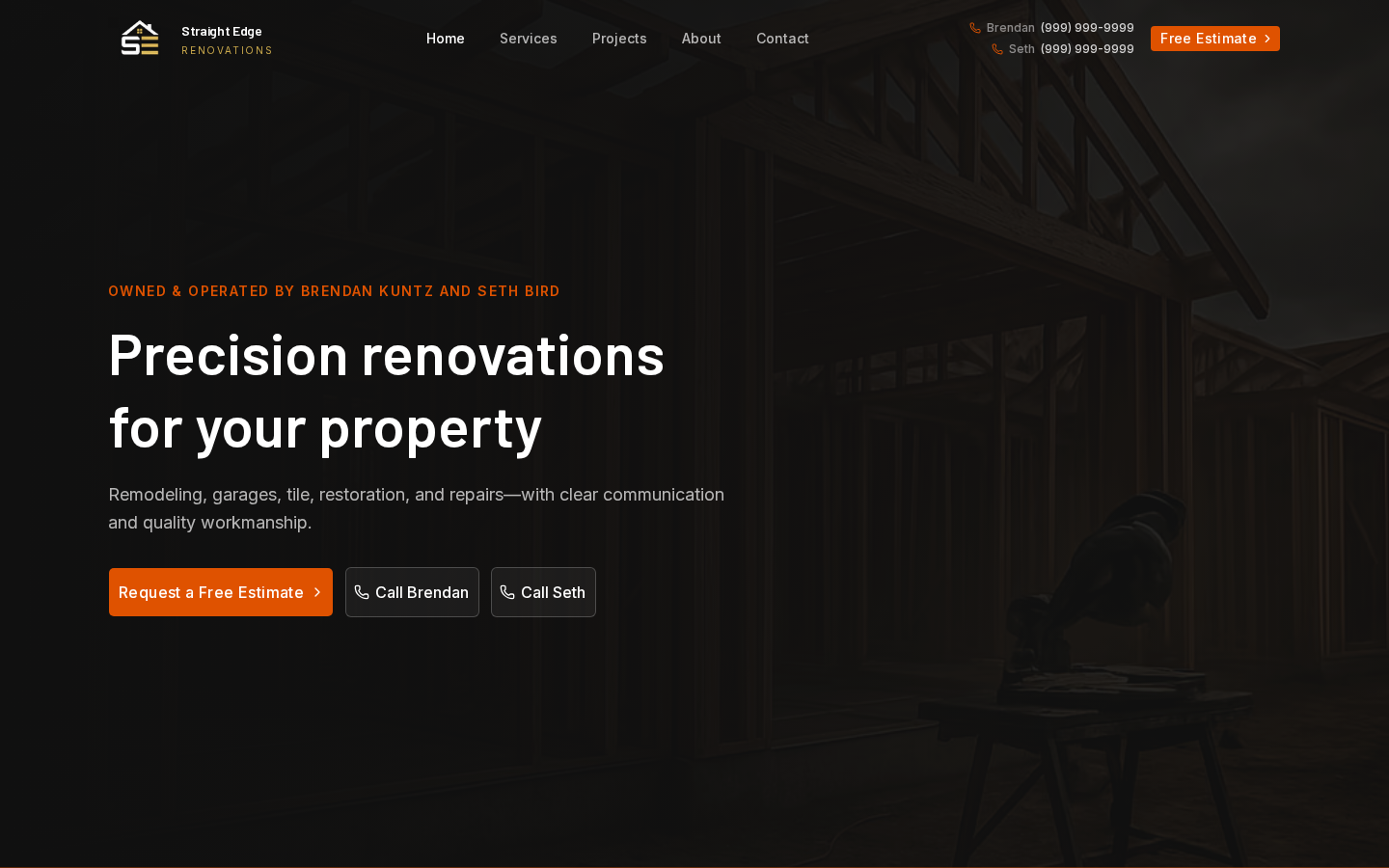 Straight Edge Renovations website on a desktop screen